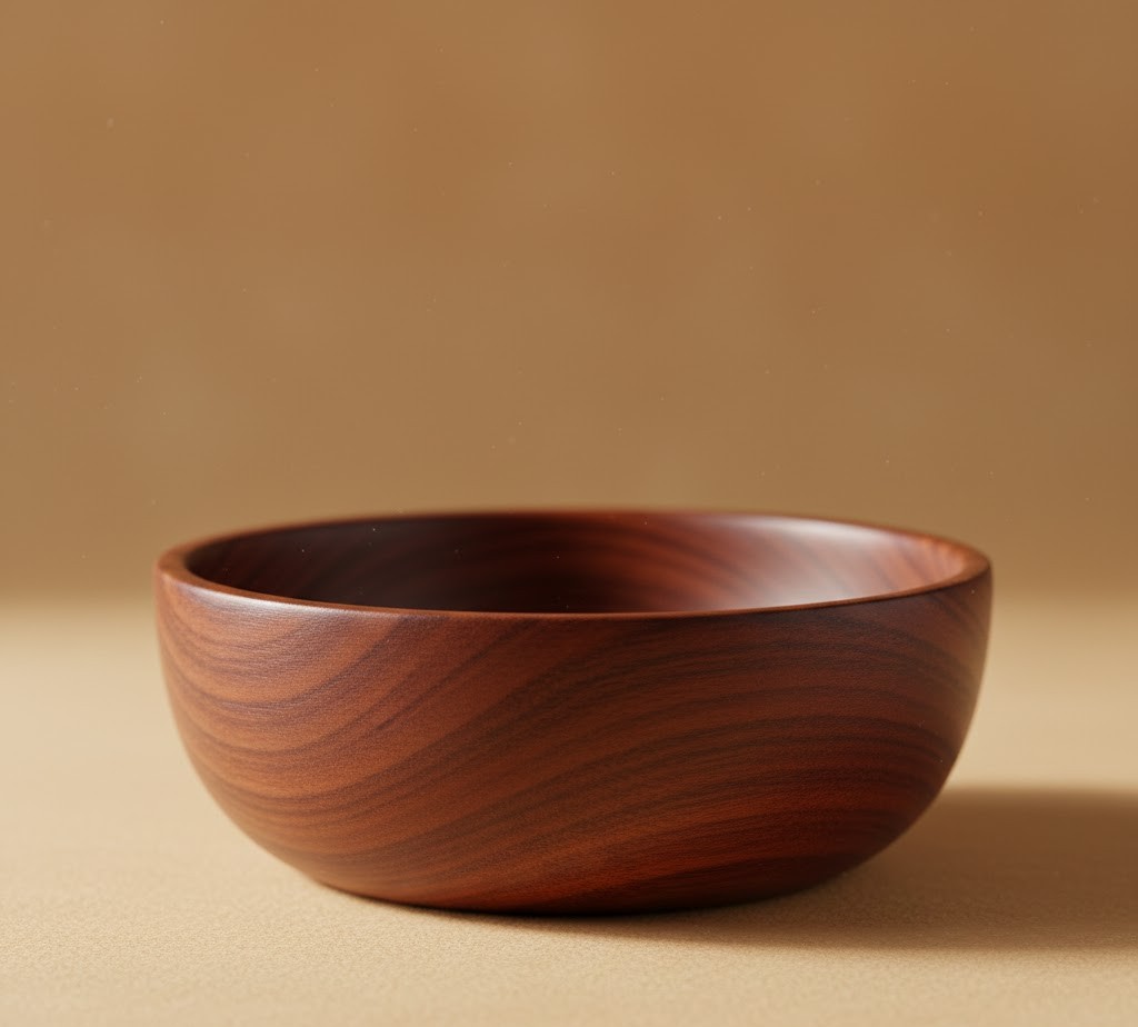 Hand-turned wooden bowl with natural grain