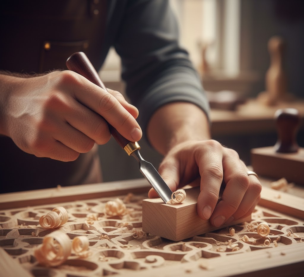 Intricately carved wooden panel with floral motifs